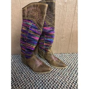 Laredo‎ Womens Funky Knit Western Cowboy Boots Size 6M Jo Jo Rust Boho Festival